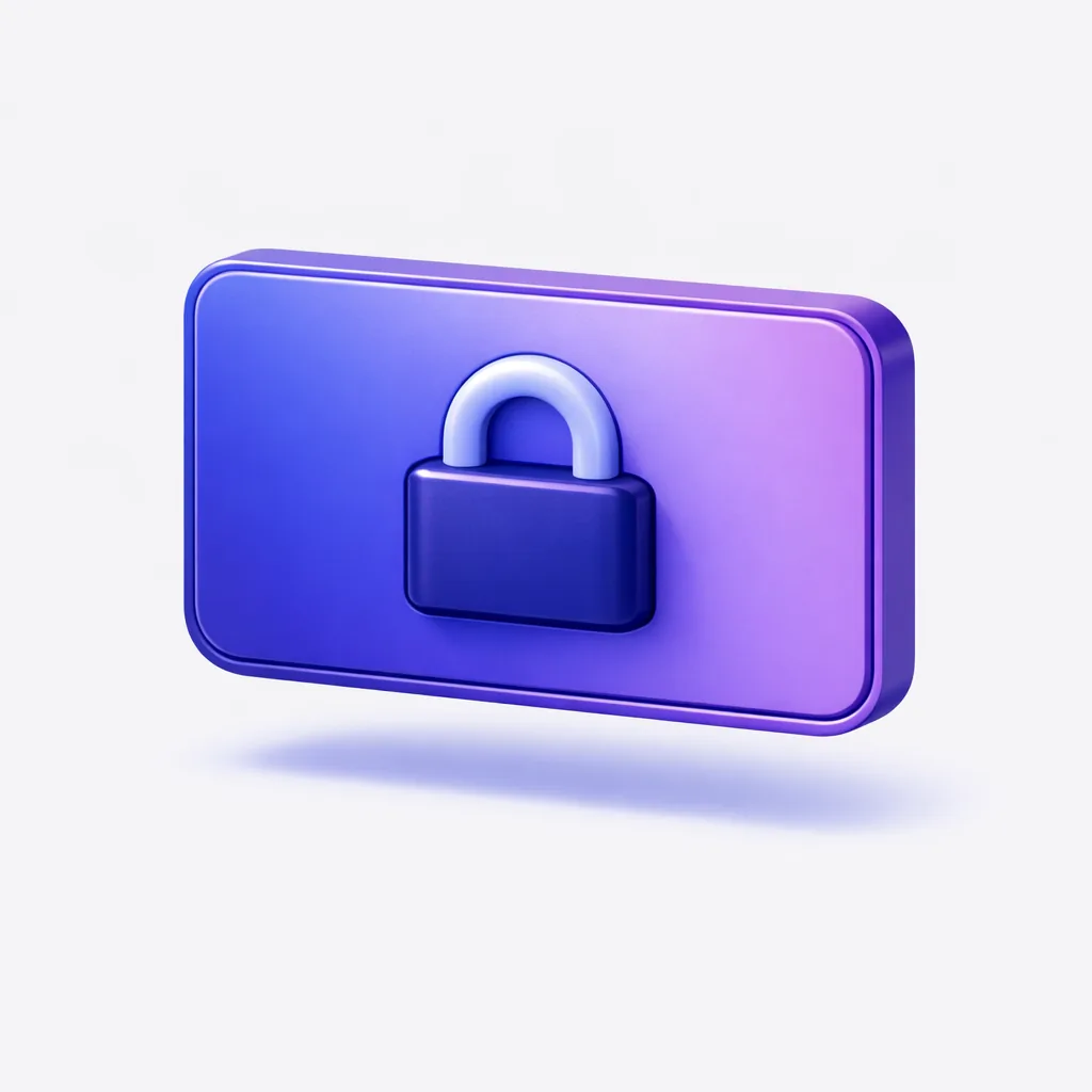 Hardware wallet pour casino crypto sans KYC, carte avec cadenas intégré en rendu 3D indigo