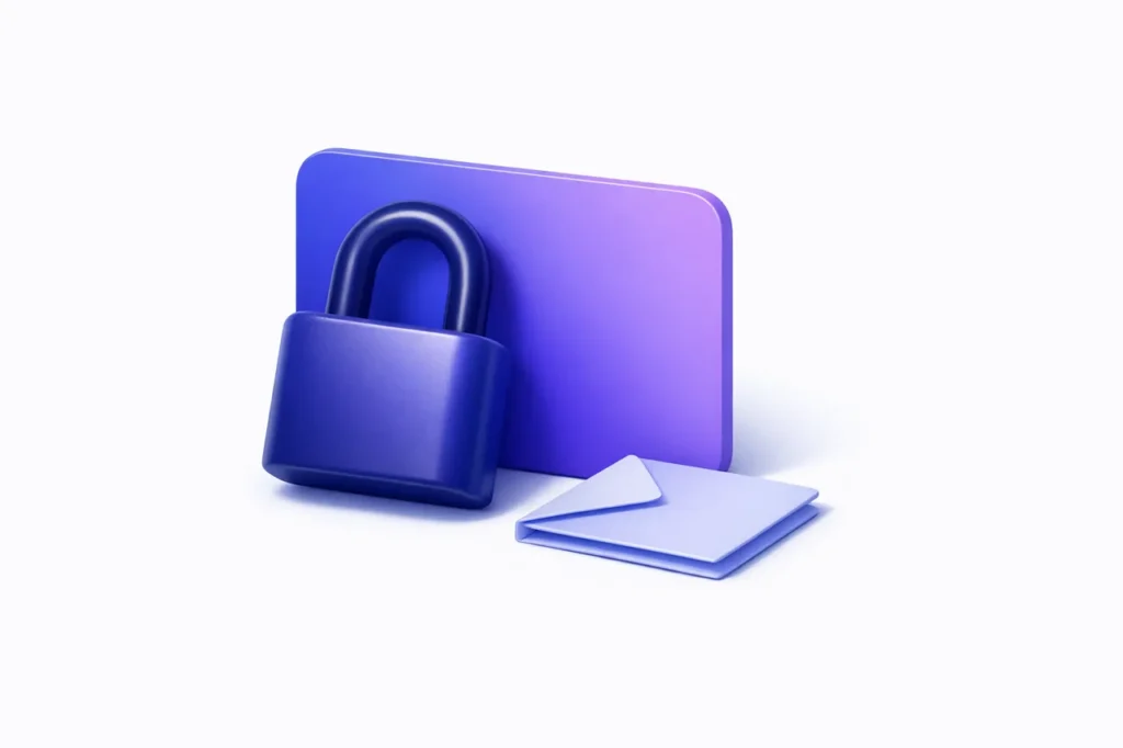 KYC casino expliqué, cadenas et carte et document plié en composition 3D indigo violet